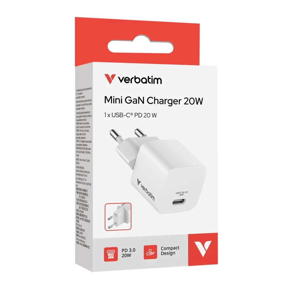 Φορτιστής, Verbatim Mini GaN Charger 20W, φις EU - image 9
