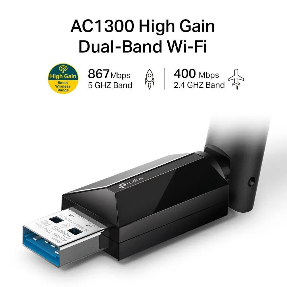 Безжичен адаптер TP-LINK Archer T3U PLUS, AC1300, двулентов, USB3.0, вградена антена - image 1