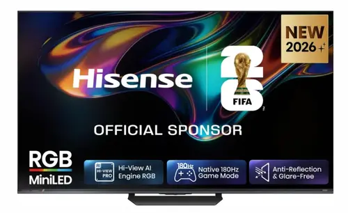 Телевизор, Hisense 75" UR8S, 4K Ultra HD 3840x2160, RGB Mini Led , DLED, Quantum Dot, 180Hz, IPS, HDR 10+, HLG, Dolby Vision IQ, Dolby Atmos, Smart TV,Light Sensor,WiFi 6eGHz, WiFi Direct, BT,2x10 W + 20 W + 2x5 W, Anyview Cast, 4xHDMI, 2xUSB, LAN, CI+, DVB-T2/C/S2 - 1