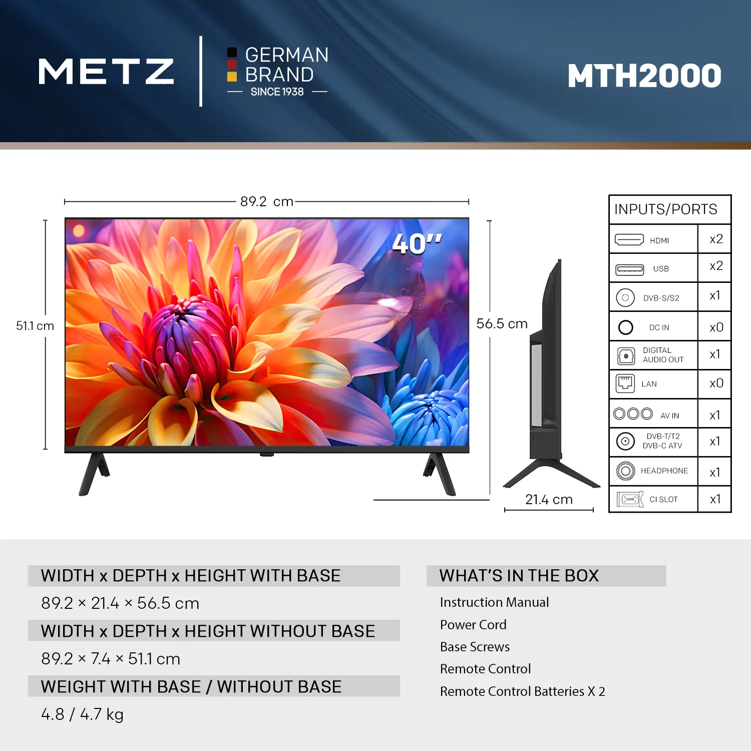 Телевизор METZ 40" 40MTH2020Z FullHD LED, Клас E - image 4