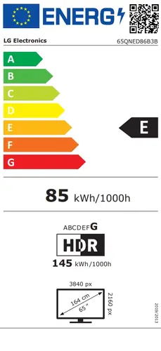 Τηλεόραση, LG 65QNED86B3B, 55" 4K QNED MiniLED Smart TV, 3840x2160, 120Hz Native (VRR 144Hz), DVB-T2/C/S2, επεξεργαστής alpha 7 AI, HDR10 / HLG, Dolby - 4