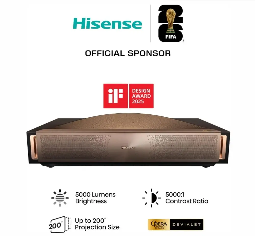 Προβολέας πολυμέσων, Hisense 4K Smart Laser TV L9Q, Ultra HD 3840x2160, 5000 lum, 5000;1, 16:9, 240 Hz, έως 200 ίντσες, εξαιρετικά κοντής απόστασης
