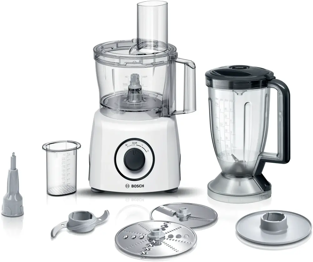 Κουζινομηχανή, Bosch MCM3230W, Compact food processor MultiTalent 3; Λευκό; 800 W, Ρυθμίσεις διακόπτη: 2 σταδίων; Χωρητικότητα μπολ: 2.30 l, Μπλέντερ