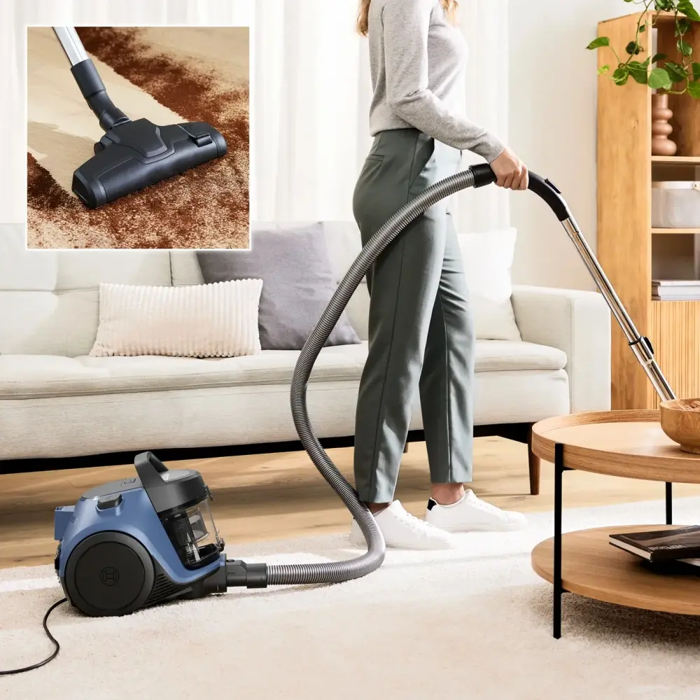 Прахосмукачка, Bosch BGC05LBU2, SER2, Bagless vacuum cleaner Cleann’n, blue/black, 700W, 1 Furniture brush and crevice nozzle, 76 db(A), 1,5 l, EPA 12 wahsable 99.9% - image 1