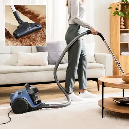 Прахосмукачка, Bosch BGC05LBU2, SER2, Bagless vacuum cleaner Cleann’n, blue/black, 700W, 1 Furniture brush and crevice nozzle, 76 db(A), 1,5 l, EPA 12 wahsable 99.9% - 2