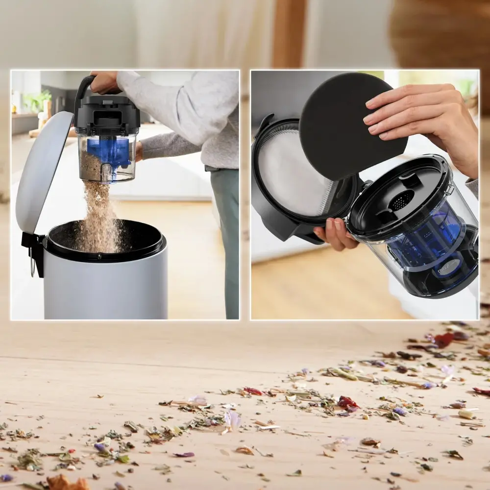 Прахосмукачка, Bosch BGC05LW2, SER2, Bagless vacuum cleaner Cleann’n, white/blue, 700W, 1 Furniture brush and crevice nozzle, 76 db(A), 1,5 l, EPA 12 wahsable 99.9% - image 1