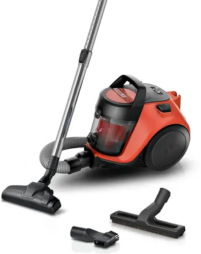 Прахосмукачка, Bosch BGC05RD2H, SER2, Bagless vacuum cleaner Cleann’n, red/black, 700W, 2 nuzzles, Variable suction control, 76 db(A), 1,5 l, EPA 12 wahsable 99.9% - 1