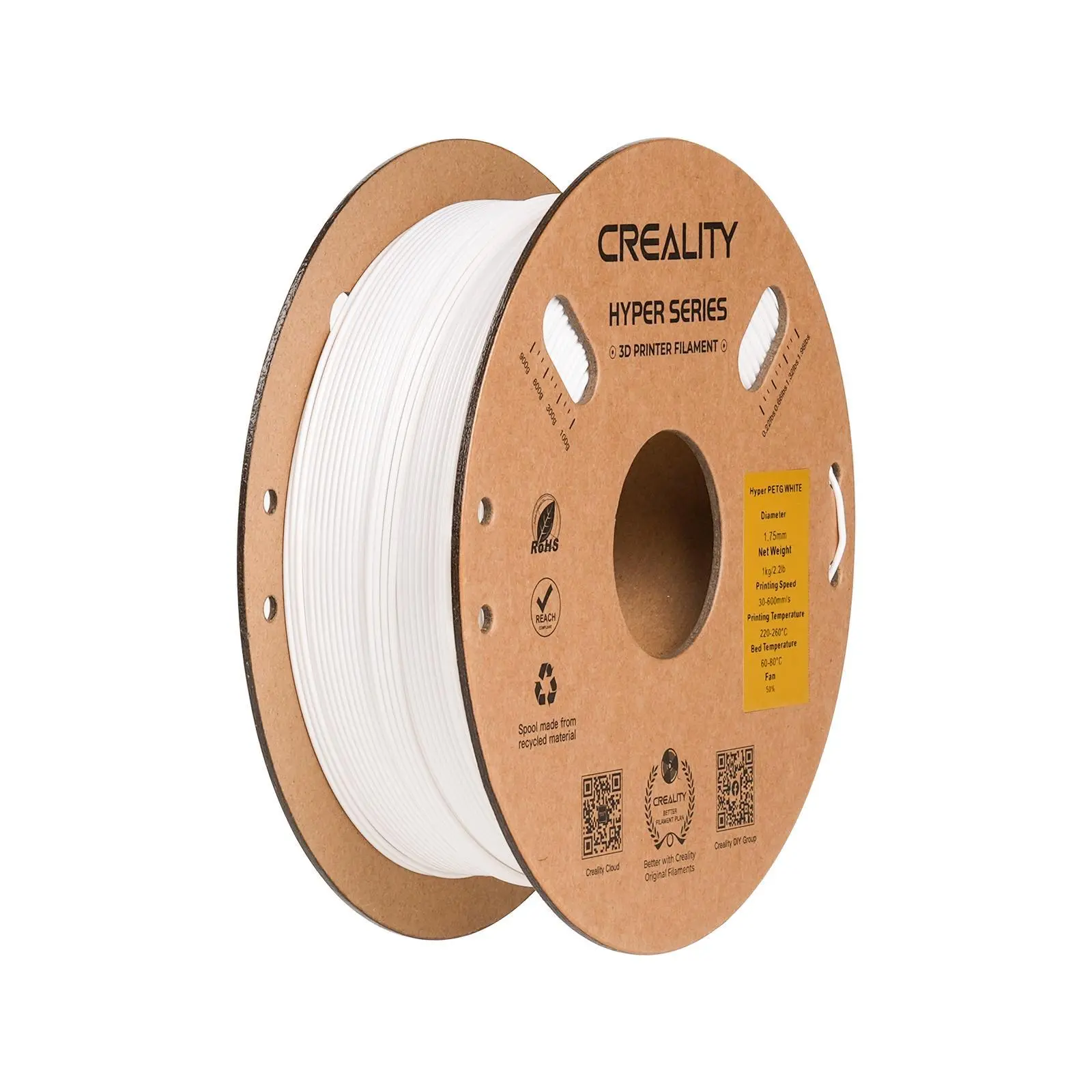 Консуматив за 3D принтер Creality Hyper PETG White 1.75mm, 1 кг