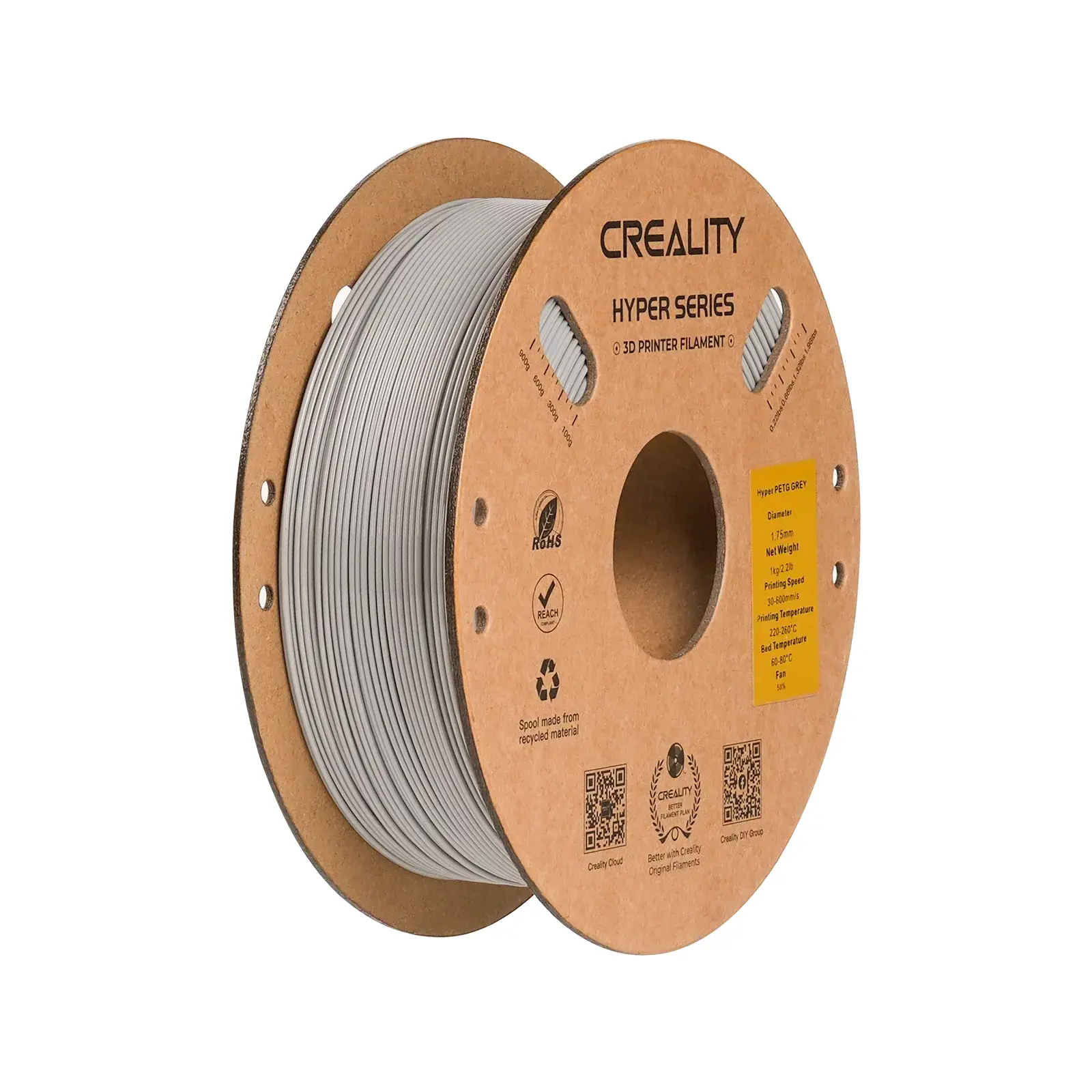 Консуматив за 3D принтер Creality Hyper PETG Grey 1.75mm, 1 кг