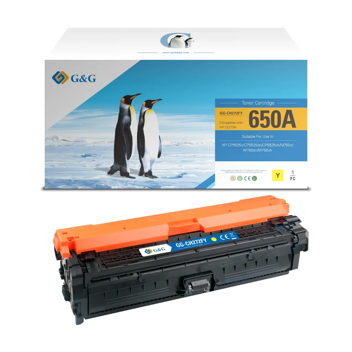 Тонер касета, G&G NT-CH272FY, Yellow – съвместима с HP CE272A (650A), Color LaserJet CP5520/CP5525