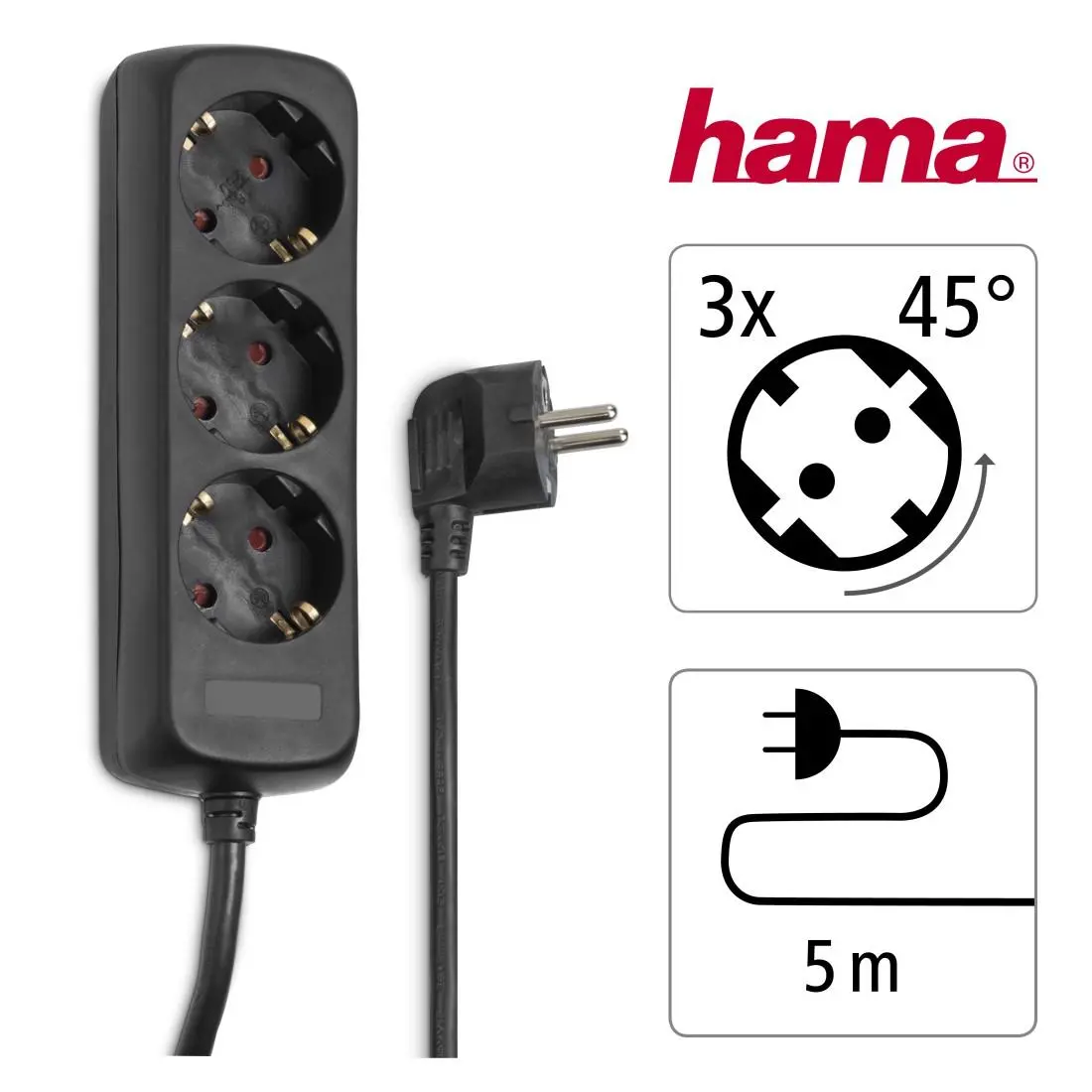 HAMA Разклонител 3 гнезда, 5м, черен - image 3