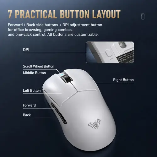 Aula професионална геймърска мишка Wireless Gaming Mouse V3 - 1K, White - 3
