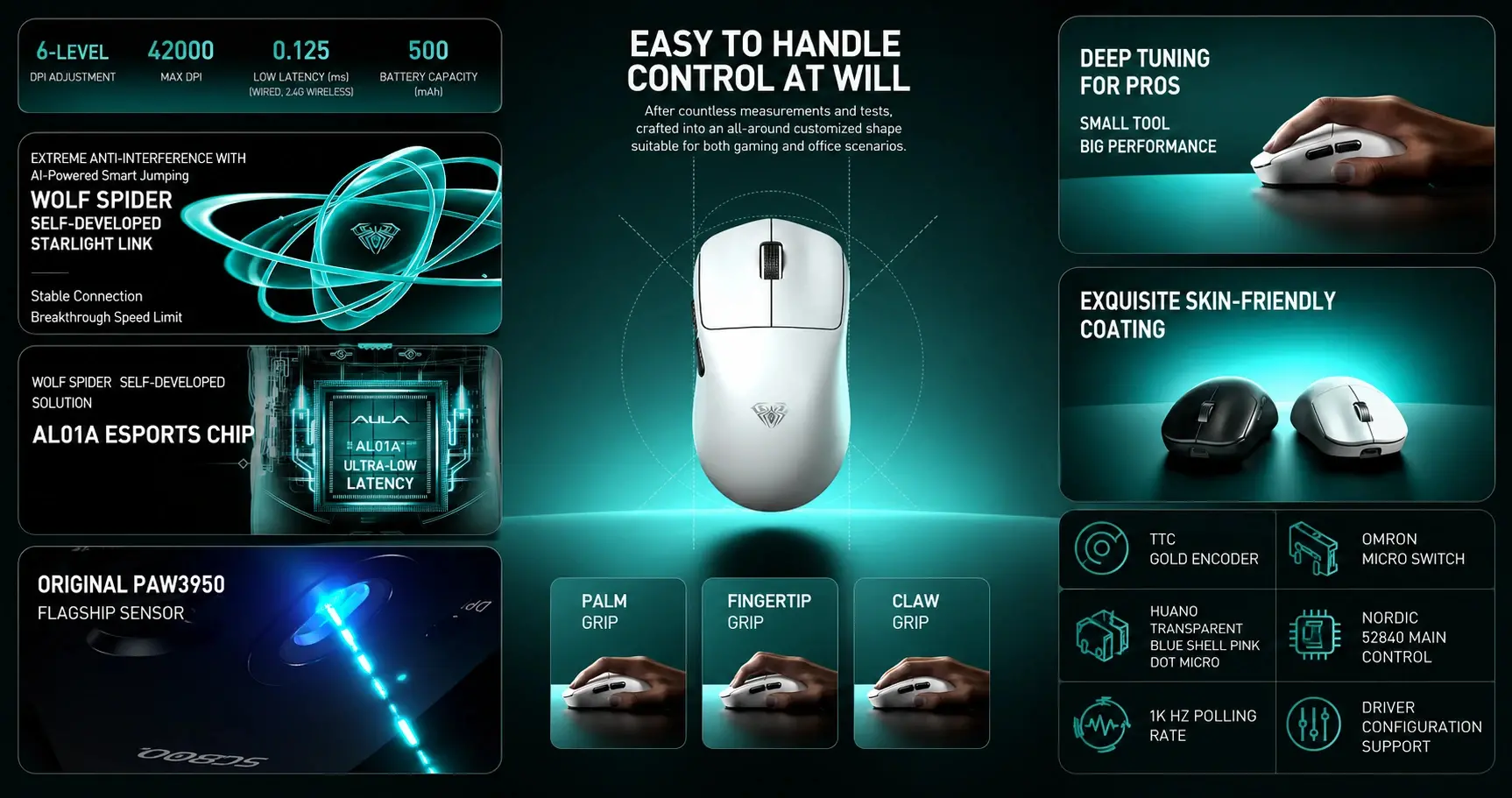 Aula професионална геймърска мишка Wireless Gaming Mouse SC800 MAX - 8K, Dark Night Black - image 2
