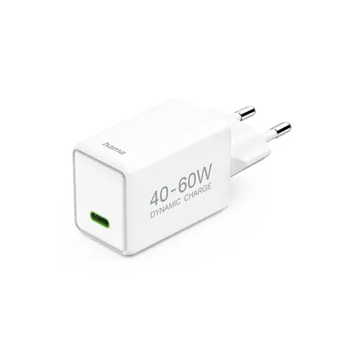 HAMA Бързо зарядно устройство, 40–60 W, GaN, USB-C, PD, Dynamic Fast Charger, бяло - 1