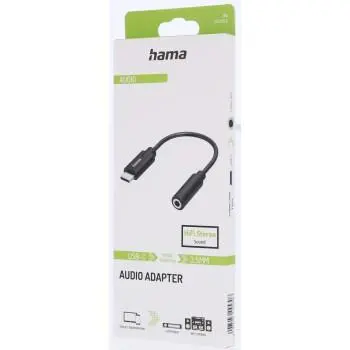HAMA Аудио адаптер, USB-C мъжко - 3.5 mm аудио жак женско, Стерео, Черен - 2