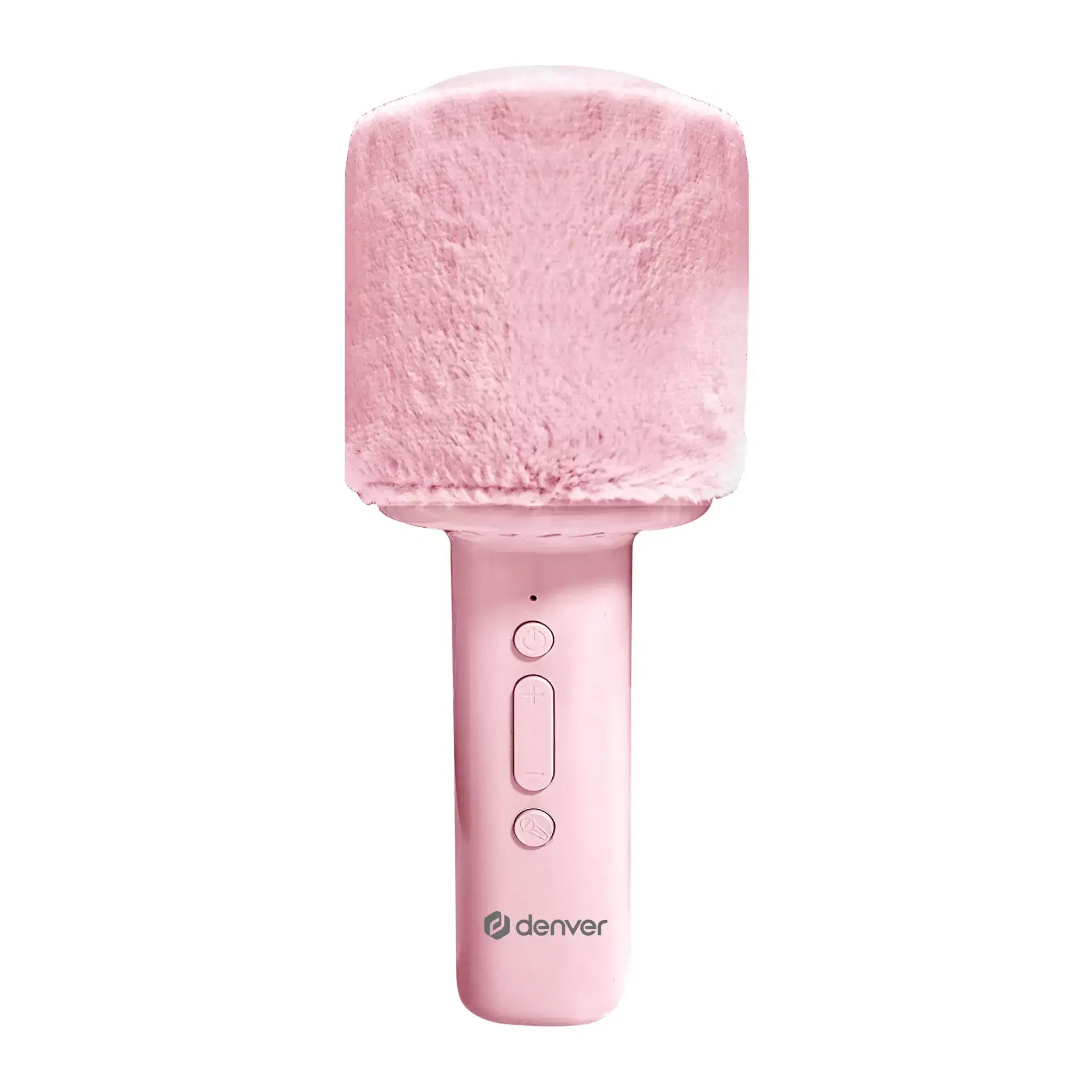 Microfon karaoke Bluetooth Denver KMS-30RO ROSE cu difuzor integrat și partea superioară pufoasă