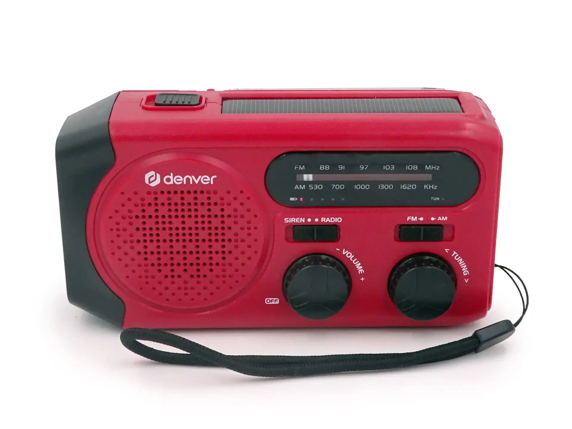 Аварийно AM/FM радио със соларно зареждане Denver SCR-2010MK2, ръчна манивела, вграден фенер и SOS сирена