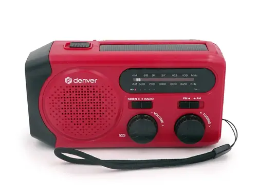 Radio de urgență AM/FM cu încărcare solară Denver SCR-2010MK2, manivelă manuală, lanternă integrată și sirenă SOS - 1