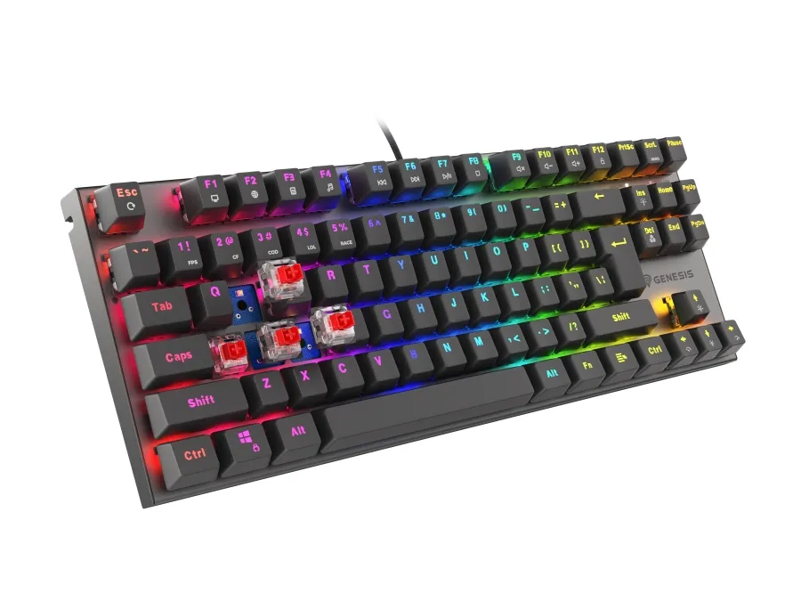 Клавиатура, Genesis Mechanical Gaming Keyboard Thor 303 TKL RGB Backlight Red Switch US Layout Black - image 2
