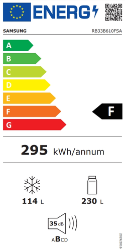 Хладилник, Samsung RB33B610FSA/EF, Refrigerator, Fridge Freezer,344L (230l/114l), Energy Efficiency F, SpaceMax, No Frost, All-Around Cooling, DIT, Stainless steel - image 8