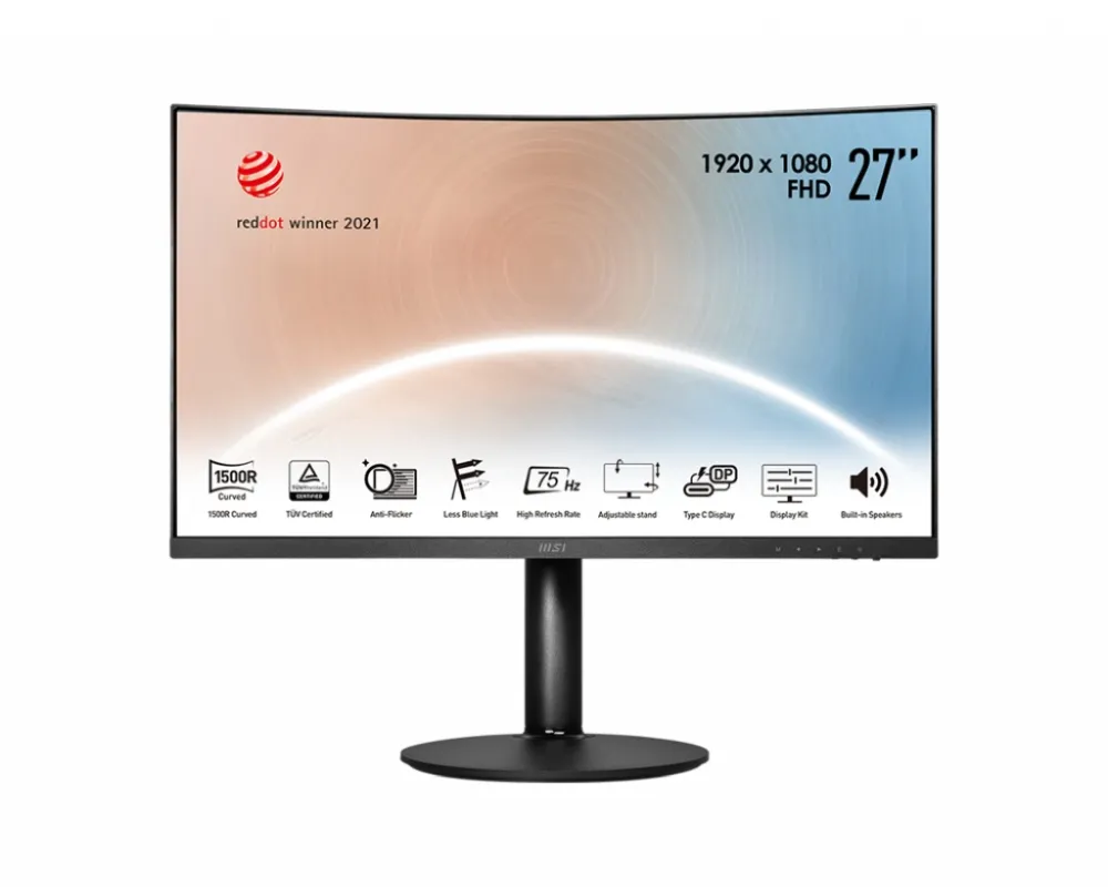Монитор, MSI Modern MD271CP, 27"1920x1080 (FHD), 75Hz, 4ms, VA, 250 nits, 1500R, USB-C & HDMI, Adaptive Sync, CURVED, Type-C, Height Adjustable Stand, Eye care