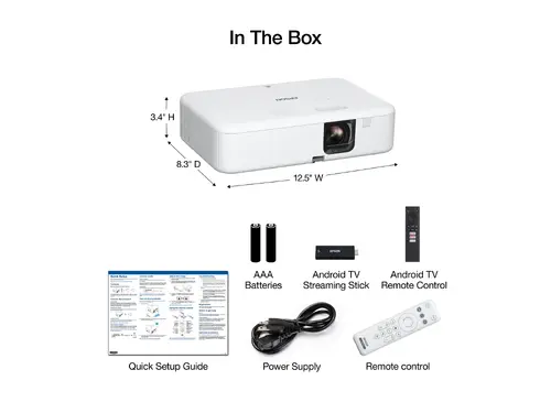 Мултимедиен проектор, Epson CO-FH02, Full HD 1080p (1920 x 1080, 16:9), 3000 ANSI lumens, 16 000:1, USB 2.0, HDMI, Android TV, Lamp warr: 24 months, White - image 4
