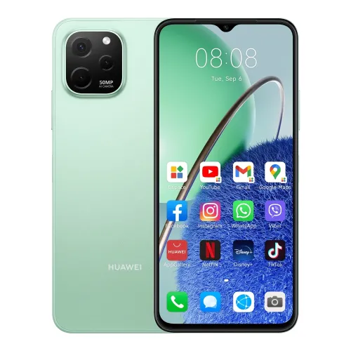 Мобилен телефон, Huawei Nova Y61 Mint Green, 6.52 HD+, 1600x720, 4GB+64GB, 50MP+2MP+2MP/5MP, 4G LTE, WIFi 802.11 b/g/n, 2.4GHz, BT 5.1, USB -C, FPT, 5000 mAh, EMUI 12.0