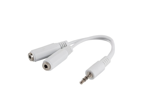 Кабел, Lanberg mini jack 3.5mm (M) 3pin -> 2X mini jack 3.5mm (F) 3pin adapter on cable 10cm, white - image 1