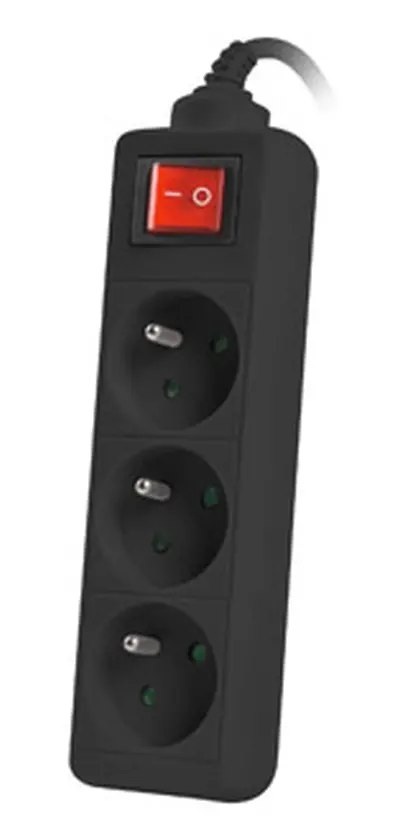 Разклонител, Lanberg power strip 1.5m, 3 sockets, french with circuit breaker quality-grade copper cable, black - image 1