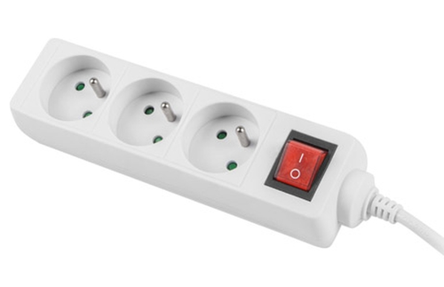 Разклонител, Lanberg power strip 1.5m, 3 sockets, french with circuit breaker quality-grade copper cable, white