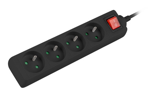 Разклонител, Lanberg power strip 1.5m, 4 sockets, french with circuit breaker quality-grade copper cable, black