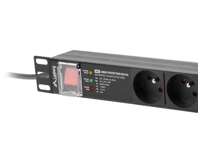 Филтър, Lanberg power distribution unit (PDU) PRO 19" 1U 16A 2M 7X FRENCH OUTLETS SPD-3MP Black - image 2