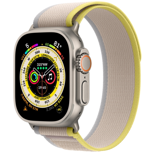 Часовник, Apple Watch Ultra GPS + Cellular, 49mm Titanium Case with Yellow/Beige Trail Loop - M/L