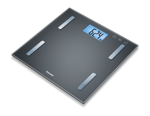 Везна, Beurer BF 180 diagnostic bathroom scale; Blue illuminated LCD display; Digit size: 34 mm; Weight, body fat, body water, muscle percentage, bone mass and BMR calorie display, With BMI calculation; 180 kg