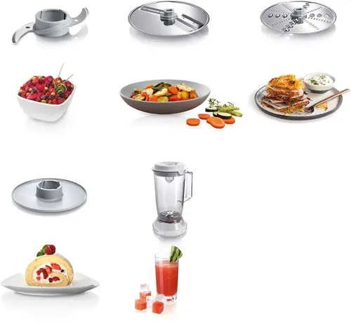 Кухненски робот, Bosch MCM3200W, Kitchen machine, MultiTalent 3, 800 W, BPA-free, plastic bowl 2.3 l , Double-sided stainless steel disc for cutting and planing, suitable for crushing ice, Dough attachment, white - image 5