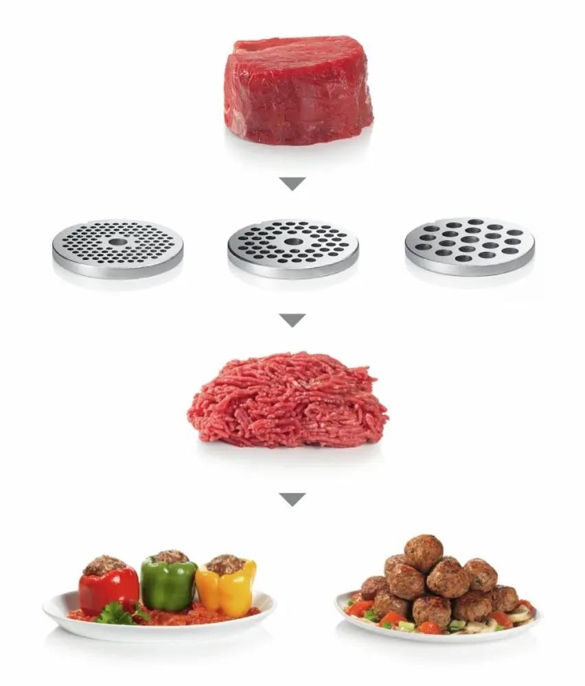 Mașină de tocat carne, Bosch MFW67440, ProPower 2000W, 3,5 kg/min, nr. 8, 3 site, accesoriu kebbe, accesoriu de răzuit cu 2 tamburi, funcție de mers - image 2