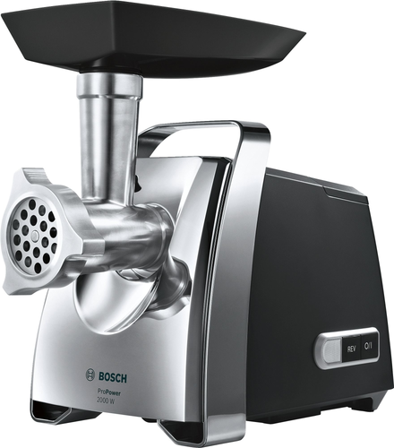 Месомелачка, Bosch MFW67440, Meat mincer, ProPower, 700 W - 2000W, Discs: 3 / 4,8 / 8 mm, Sausage attachment, Kebbe attachment, Out: 3.5kg/min, Black