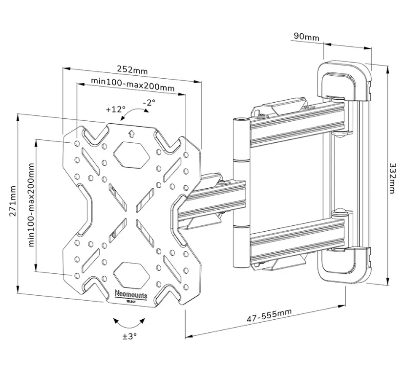 Стойка, Neomounts Select Screen Wall Mount (full motion, 3 pivots, VESA 200x200) - image 9