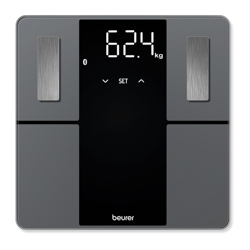 Везна, Beurer BF 500 BT diagnostic bathroom scale in black, titanium-coated stainless steel electrodes, extra-large magic display 40mm, Weight, body fat, body water, muscle percentage, bone mass, AMR/BMR calorie display; BMI calculation; Bluetooth; 180 kg / 100 - image 1