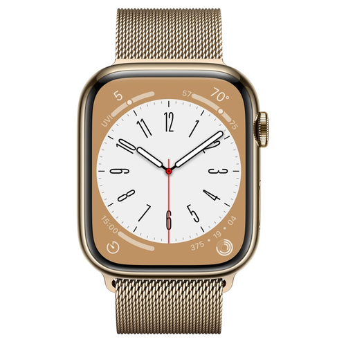 Часовник, Apple Watch Series 8 GPS + Cellular 45mm Gold Stainless Steel Case with Gold Milanese Loop - image 1