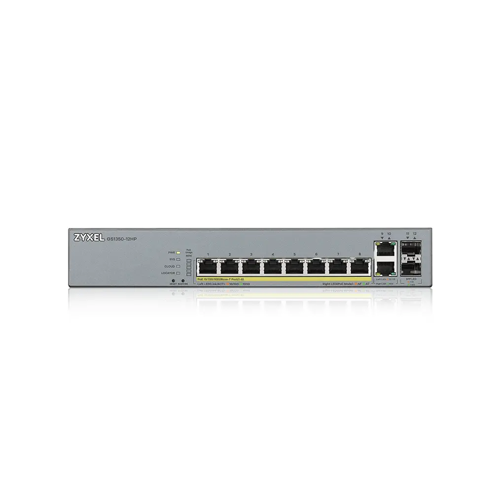 Switch, ZyXEL GS1350-12HP, 12 Port managed CCTV PoE switch, long range, 130W - image 1