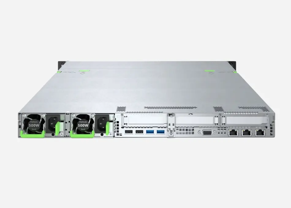 Сървър, Fujitsu PRIMERGY RX1330 M5, Intel Xeon E-2388G, 1x32GB U 3200 1R, Basic kit 4x2.5" SAS/SATA Hot-plug, 2x SSD M.2  Drives, Rack Mount kit, IRMCS6 ELCM Lic, 500W modular Power Supply Module , hot plug, titanium (96% efficiency), FTS wide/FTS, No power cord - image 2