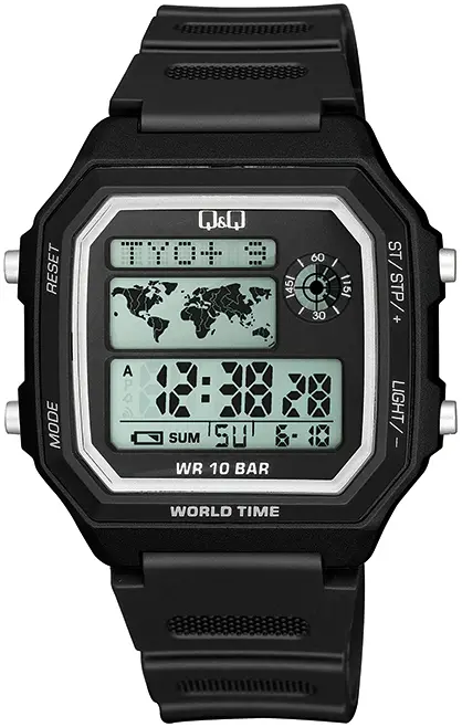 Ανδρικό ψηφιακό ρολόι Q&Q World Time - M196J001Y