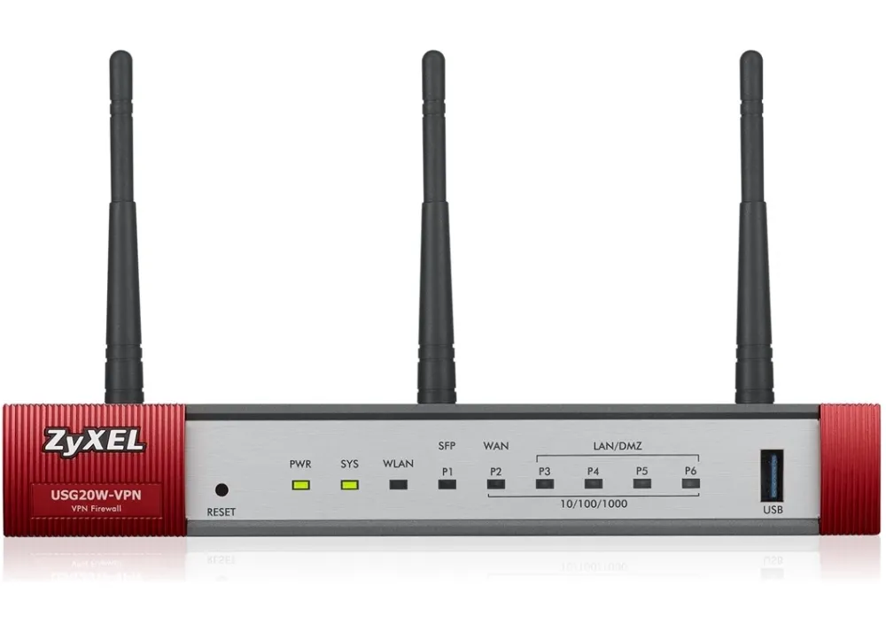 Защитна стена, ZyXEL USG20W-VPN Firewall, 802.11ac/n Wireless (3x3/80MHz), 10x VPN (IPSec/L2TP), up to 15 SSL (5 included), 1x WAN, 1x SFP, 4x LAN/DMZ, 1x USB port, Optional: Content Filtering, Antispam (licenses) - image 1