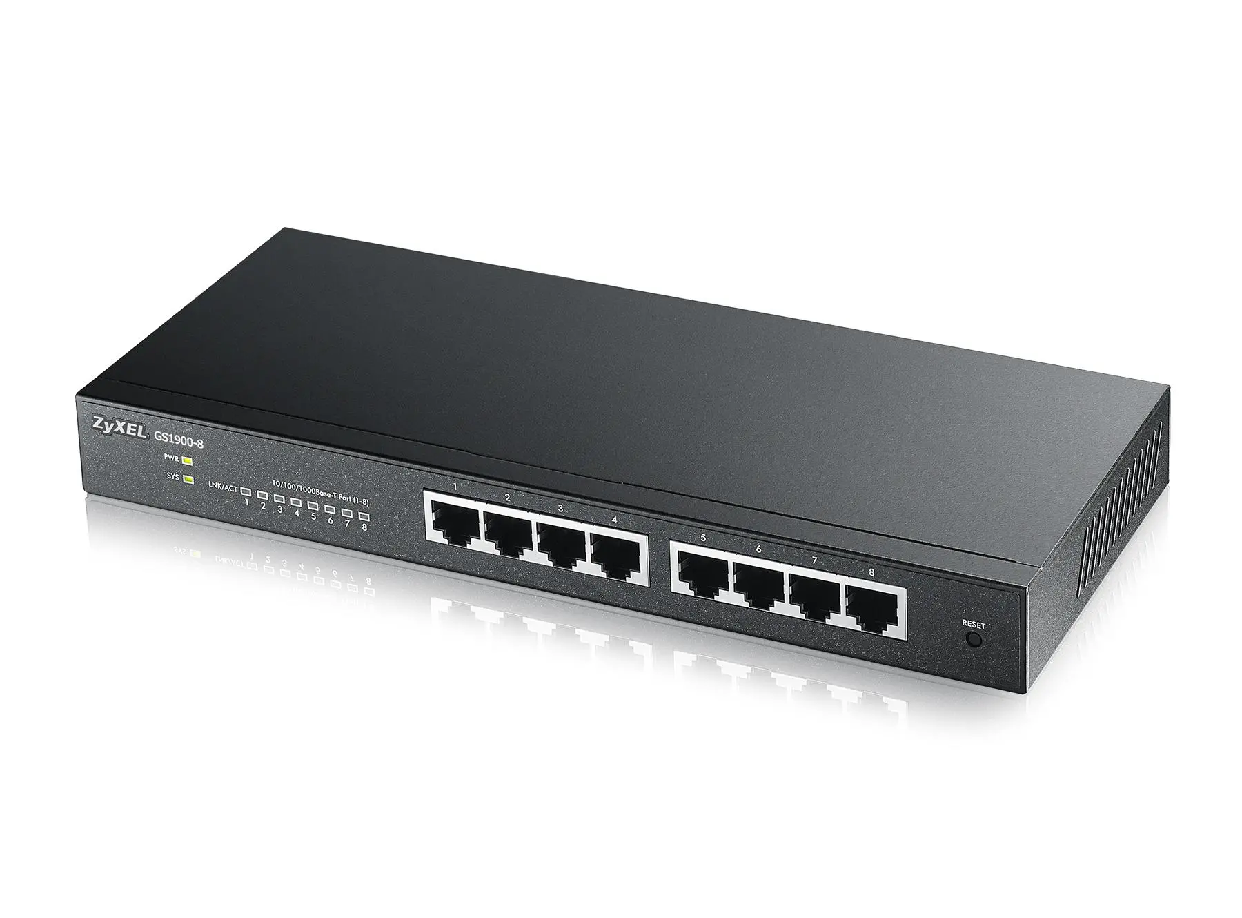 Switch, ZyXEL GS1900-8, 8 porturi GbE L2 smart switch, desktop, fără ventilator - image 1
