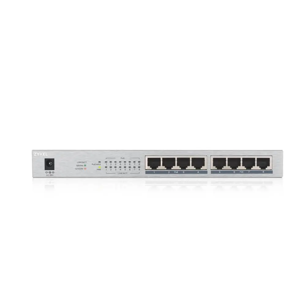 Комутатор, ZyXEL GS1008-HP, 8 Port Gigabit PoE+ unmanaged desktop Switch, 8 x PoE, 60 Watt - image 1