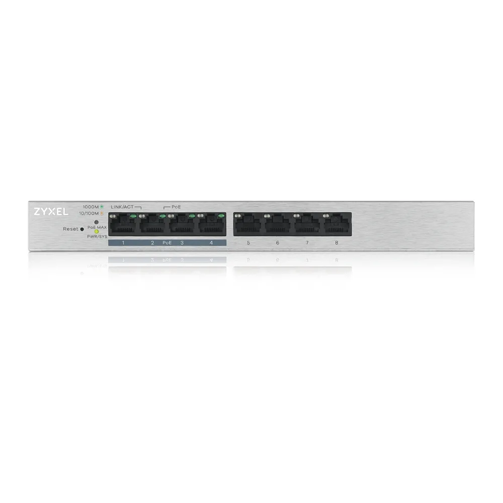 Комутатор, ZyXEL GS1200-8HPv2, 8 Port Gigabit PoE+ webmanaged Switch, 4x PoE, 60 Watt - image 1