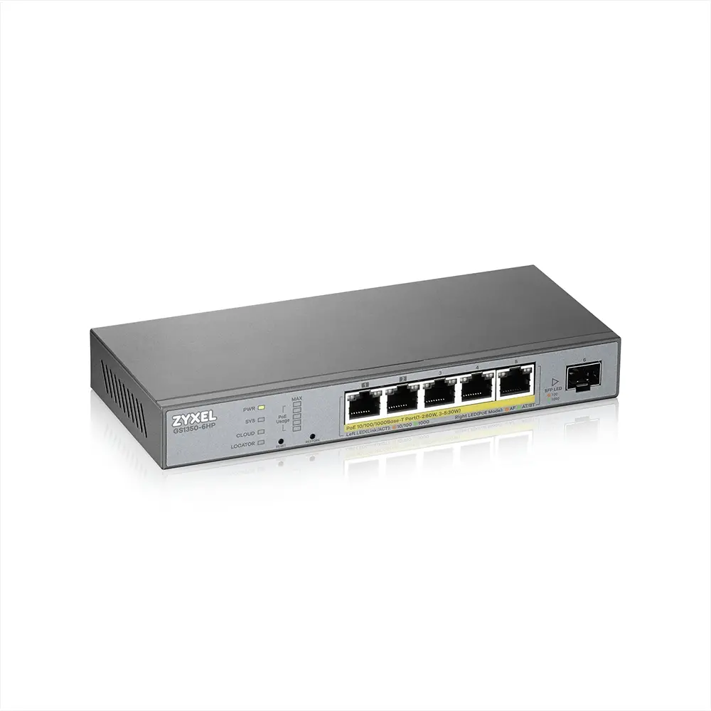 Switch, ZyXEL GS1350-6HP, 6 porturi managed CCTV PoE switch, rază lungă, 60W, 802.3BT - image 3