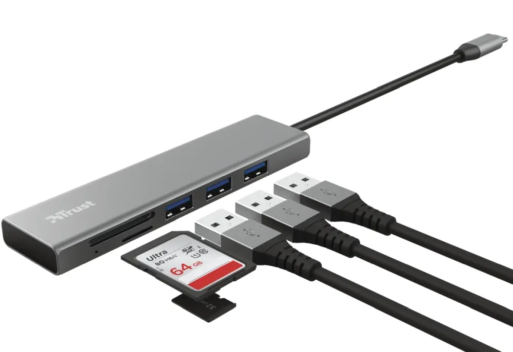USB хъб, TRUST Halyx Fast USB-C Hub & Card Reader - image 1