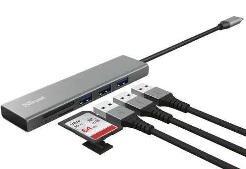 USB хъб, TRUST Halyx Fast USB-C Hub & Card Reader - image 1